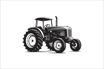 Tractor Silhouette illustration vector with black Classic old tractor on white background.