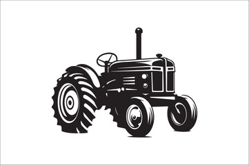 Tractor Silhouette illustration vector with black Classic old tractor on white background.