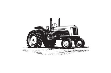 Tractor Silhouette illustration vector with black Classic old tractor on white background.