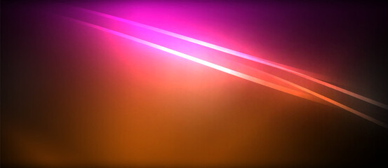 A vibrant purple and orange light beam is illuminating a dark background, creating a stunning contrast. The lens flare adds to the dynamic effect of this colorful display