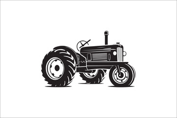 Tractor Silhouette illustration vector with black Classic old tractor on white background.