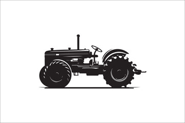 Tractor Silhouette illustration vector with black Classic old tractor on white background.