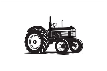 Tractor Silhouette illustration vector with black Classic old tractor on white background.