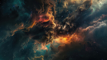 Obraz premium Amazing nebula with bright colors, swirling clouds of gas and dust on outer space background