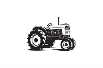 Tractor Silhouette illustration vector with black Classic old tractor on white background.