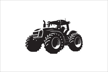 Tractor Silhouette illustration vector with black Classic old tractor on white background.
