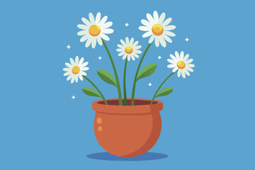 Daisy flowers in pots Vector illustration on white background, silhouette, bird, icon, svg, characters, Holiday t shirt, Hand drawn trendy Vector illustration, Rose flower