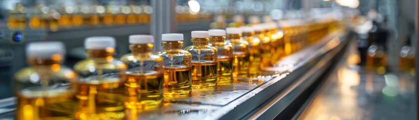 Modern automated perfume factory with conveyor line 