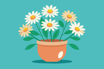 Daisy flowers in pots Vector illustration on white background, silhouette, bird, icon, svg, characters, Holiday t shirt, Hand drawn trendy Vector illustration, Rose flower