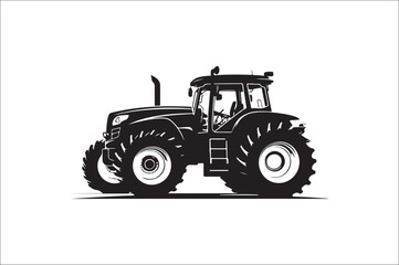 Tractor Silhouette illustration vector with black Classic old tractor on white background.