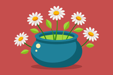 Daisy flowers in pots Vector illustration on white background, silhouette, bird, icon, svg, characters, Holiday t shirt, Hand drawn trendy Vector illustration, Rose flower