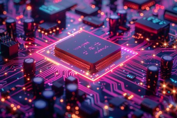 Obraz premium CPU processor microchip circuit board illustration created with generative ai