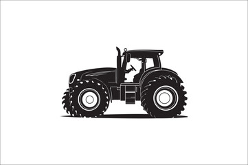 Tractor Silhouette illustration vector with black Classic old tractor on white background.