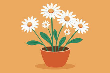 Daisy flowers in pots Vector illustration on white background, silhouette, bird, icon, svg, characters, Holiday t shirt, Hand drawn trendy Vector illustration, Rose flower