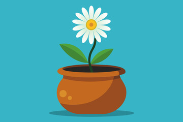 Daisy flowers in pots Vector illustration on white background, silhouette, bird, icon, svg, characters, Holiday t shirt, Hand drawn trendy Vector illustration, Rose flower