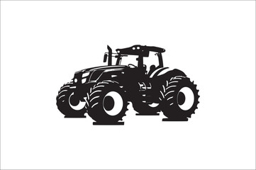 Tractor Silhouette illustration vector with black Classic old tractor on white background.