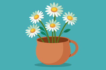 Daisy flowers in pots Vector illustration on white background, silhouette, bird, icon, svg, characters, Holiday t shirt, Hand drawn trendy Vector illustration, Rose flower