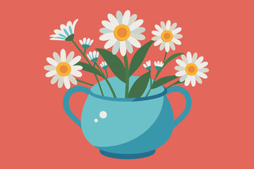 Daisy flowers in pots Vector illustration on white background, silhouette, bird, icon, svg, characters, Holiday t shirt, Hand drawn trendy Vector illustration, Rose flower