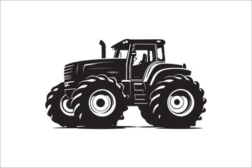 Tractor Silhouette illustration vector with black Classic old tractor on white background.