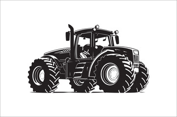 Tractor Silhouette illustration vector with black Classic old tractor on white background.