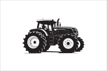 Tractor Silhouette illustration vector with black Classic old tractor on white background.