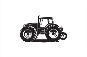 Tractor Silhouette illustration vector with black Classic old tractor on white background.