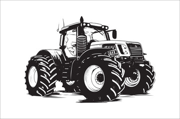 Tractor Silhouette illustration vector with black Classic old tractor on white background.