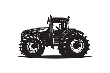 Tractor Silhouette illustration vector with black Classic old tractor on white background.
