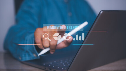 Businessman searching marketing trends for business planning target.