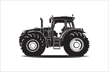 Tractor Silhouette illustration vector with black Classic old tractor on white background.