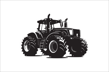 Tractor Silhouette illustration vector with black Classic old tractor on white background.