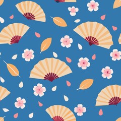 Seamless pattern of delicate cherry blossom branches and fluttering butterflies, capturing the ephemeral beauty of spring, Generative AI