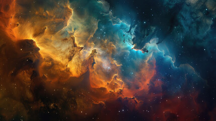 Amazing nebula with bright colors, swirling clouds of gas and dust on outer space background