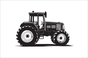 Tractor Silhouette illustration vector with black Classic old tractor on white background.