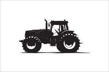 Tractor Silhouette illustration vector with black Classic old tractor on white background.