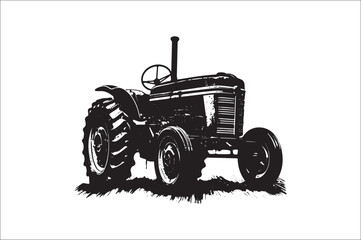 Tractor Silhouette illustration vector with black Classic old tractor on white background.
