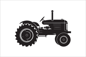 Tractor Silhouette illustration vector with black Classic old tractor on white background.