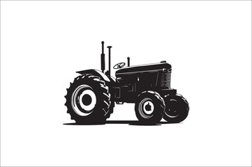 Tractor Silhouette illustration vector with black Classic old tractor on white background.