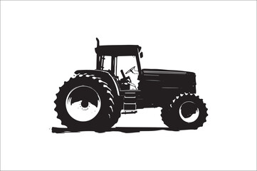 Tractor Silhouette illustration vector with black Classic old tractor on white background.