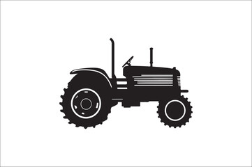 Tractor Silhouette illustration vector with black Classic old tractor on white background.
