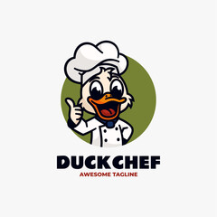 Vector Logo Illustration Duck Chef Mascot Cartoon Style.