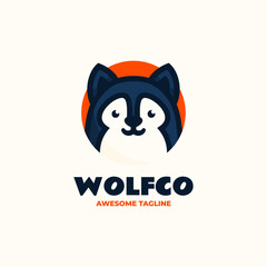 Vector Logo Illustration Wolf Simple Mascot Style.