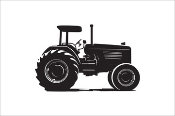 Tractor Silhouette illustration vector with black Classic old tractor on white background.