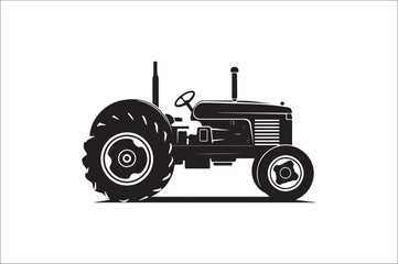 Tractor Silhouette illustration vector with black Classic old tractor on white background.