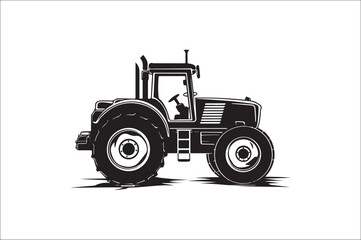 Tractor Silhouette illustration vector with black Classic old tractor on white background.
