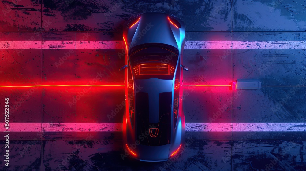 Poster autonomous smart car will scan the road for hazards. iot concept in autonomous self-driving mode wit
