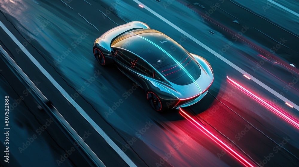 Poster autonomous smart car will scan the road for hazards. iot concept in autonomous self-driving mode wit
