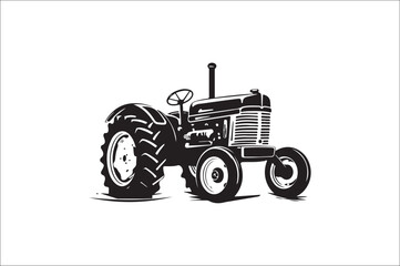 Tractor Silhouette illustration vector with black Classic old tractor on white background.