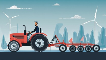 sIlhouette of farmer on tractor fixed with harrow plowing machine