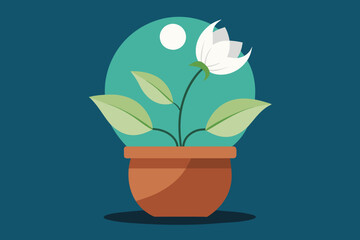 Moon flowers in pots Vector illustration on white background, silhouette, bird, icon, svg, characters, Holiday t shirt, Hand drawn trendy Vector illustration, Rose flower